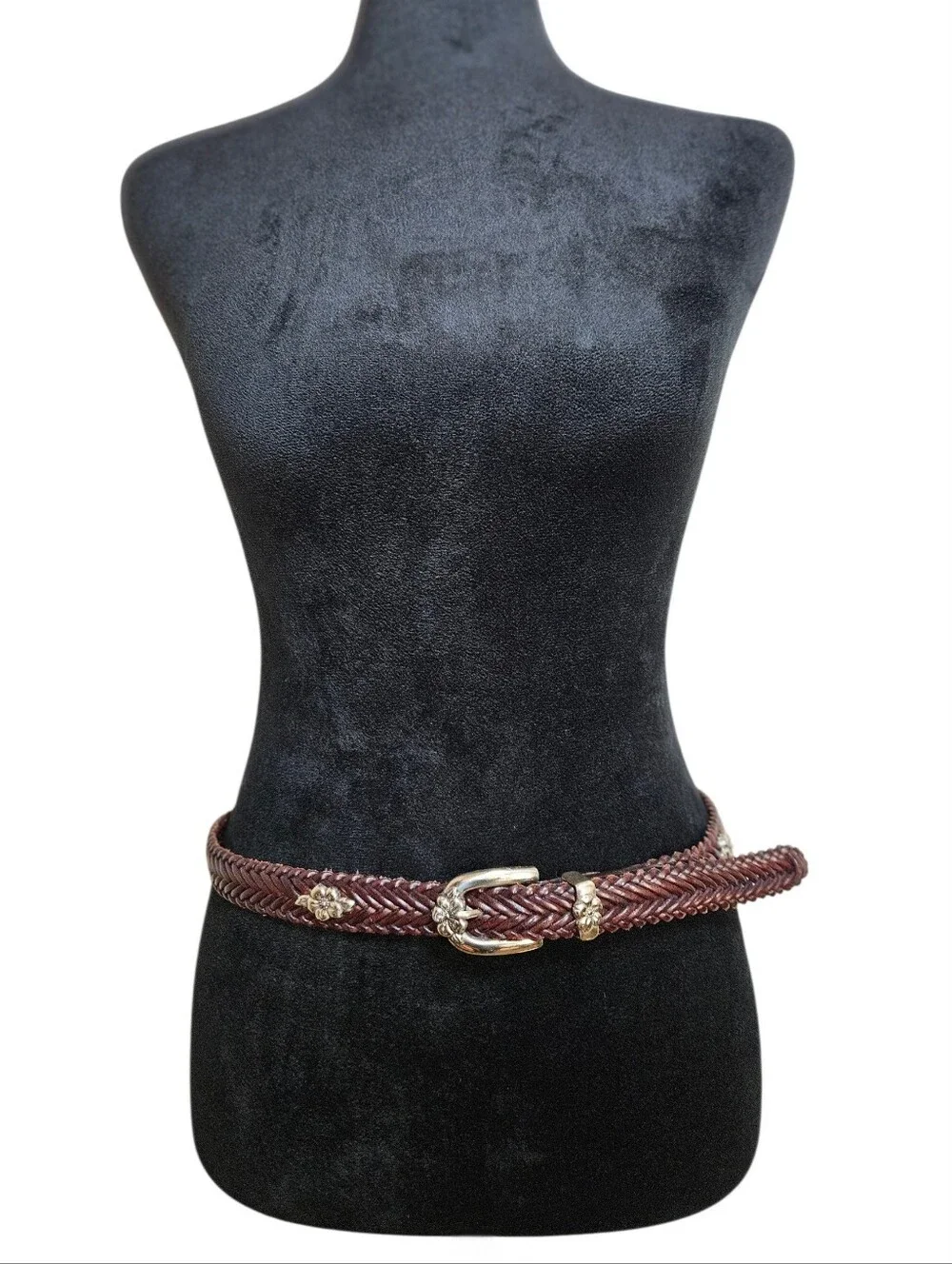 Vintage Brighton Women's Western Brown Leather Braided Flower Concho Belt Size L